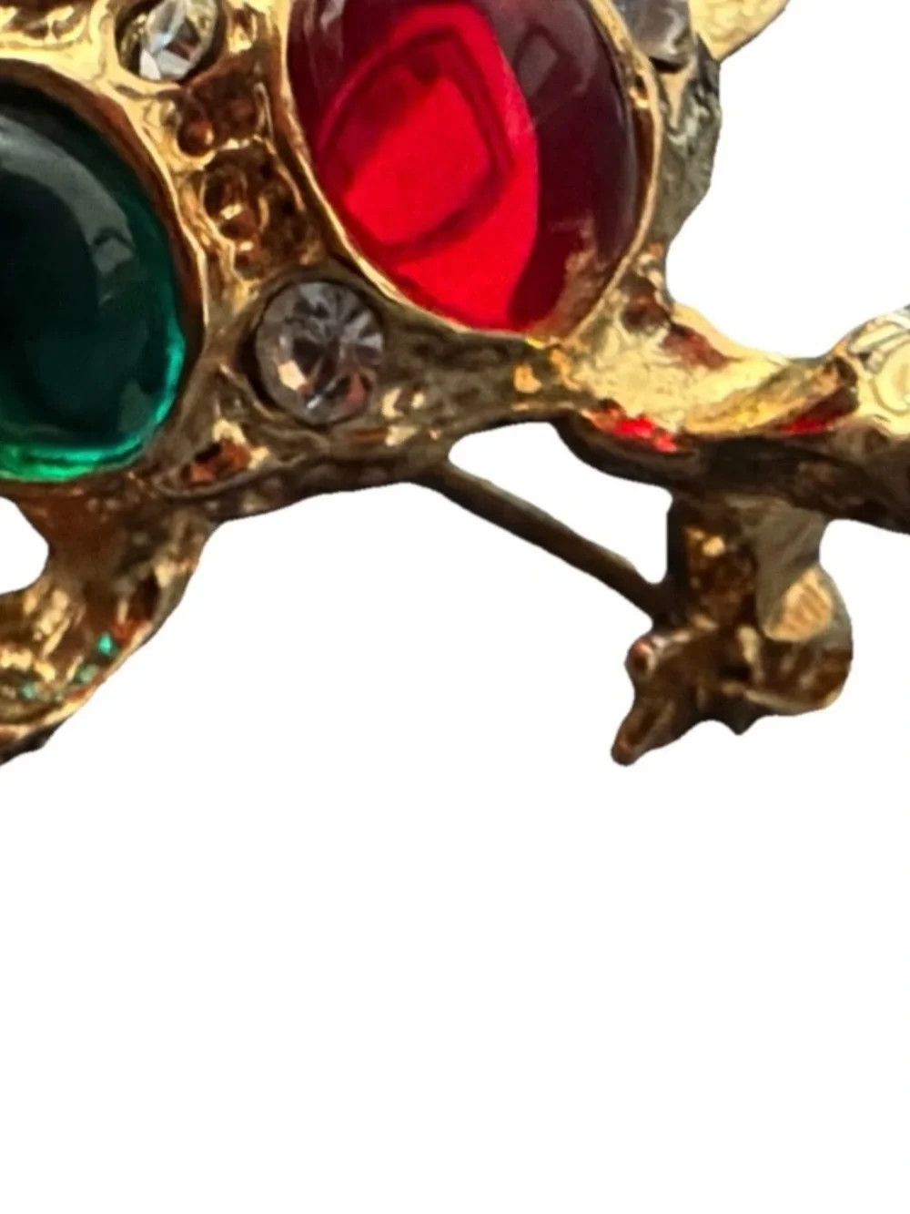 Stephanie Pearl Glass Fruit Salad Cabochons Gold Tone Ruby Red Eyes Rhinestones - Picture 4 of 6